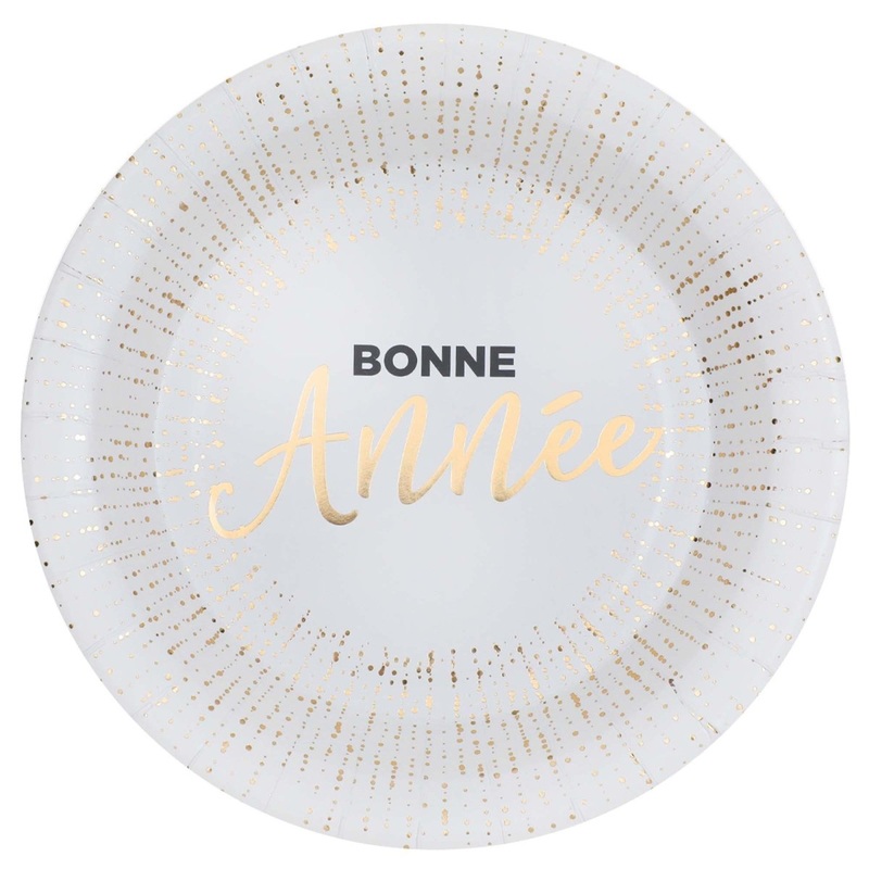 "Bonne Anne" Large Round Lunch Paper Plates, White and Gold, 9 Inches, 10 Count