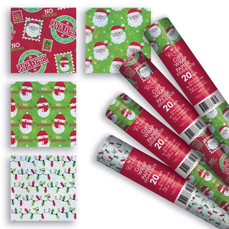 Christmas Kraft Gift Wrap, Assortment, 30 x 96 Inches, 1 Count