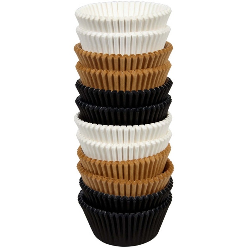 Cupcake Cups, White, Black and Kraft, 300 Count