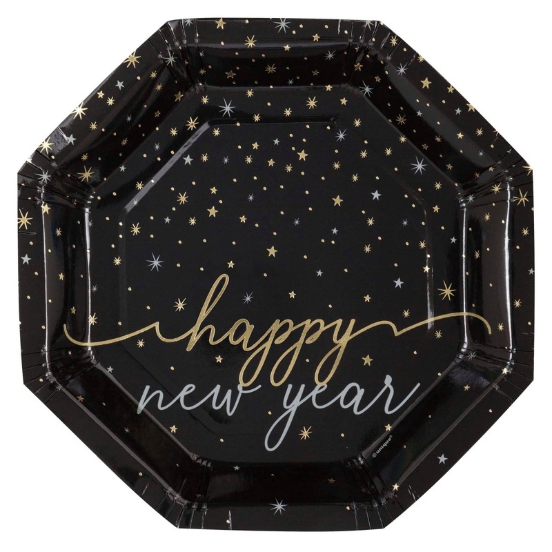 Disco New Year's Large Octagon Shaped Lunch Paper Plates, 9 Inches, 8 Count