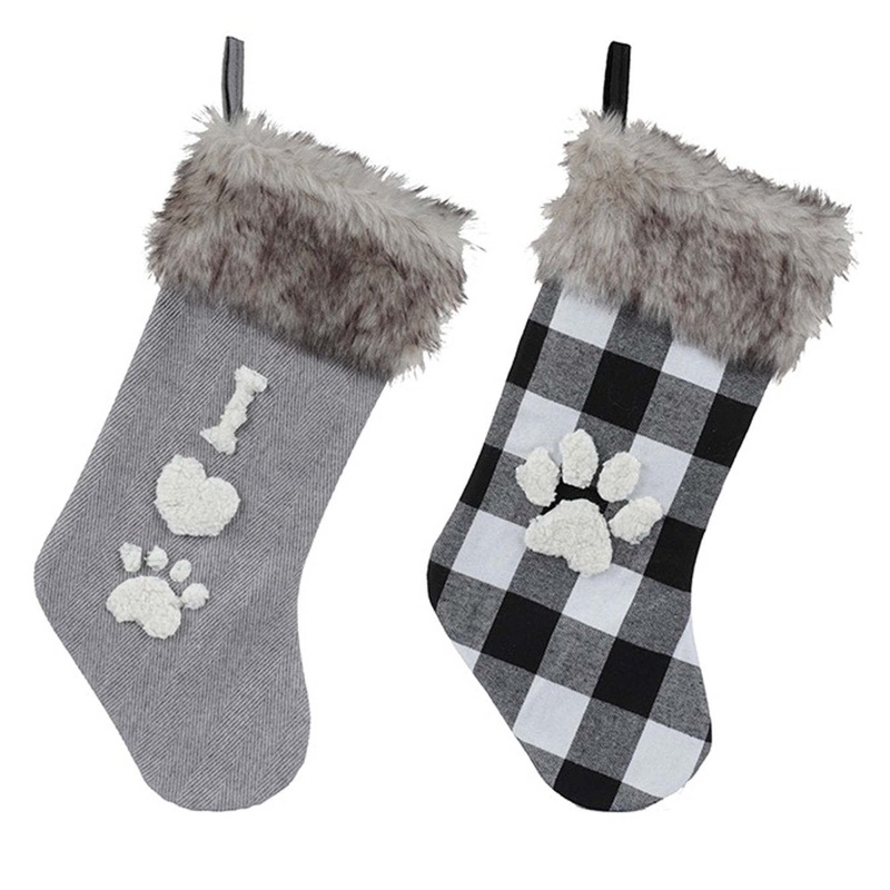 Fabric Christmas Stocking with Paw Design, Assortment, 1 Count