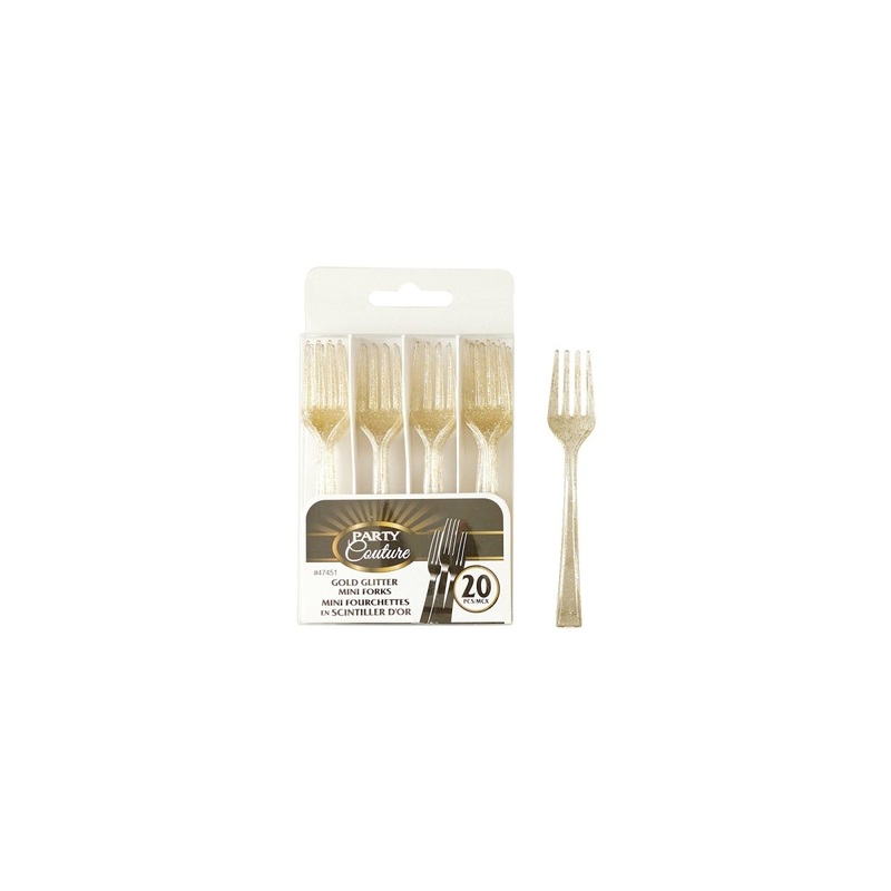 Gold Glitter Premium Quality Mini Forks, 20 Count