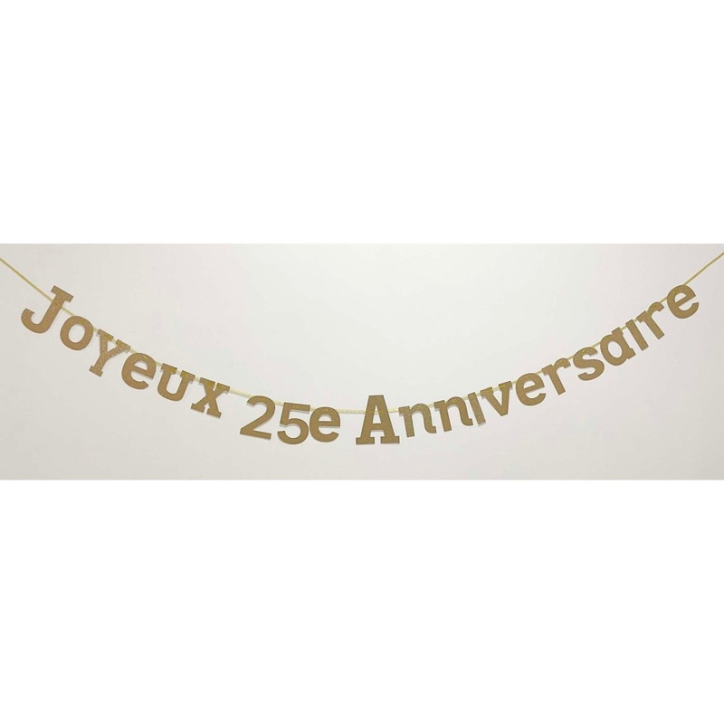 Gold "Joyeux 25e Anniversaire" Letter Banner, 94 Inches, 1 Count