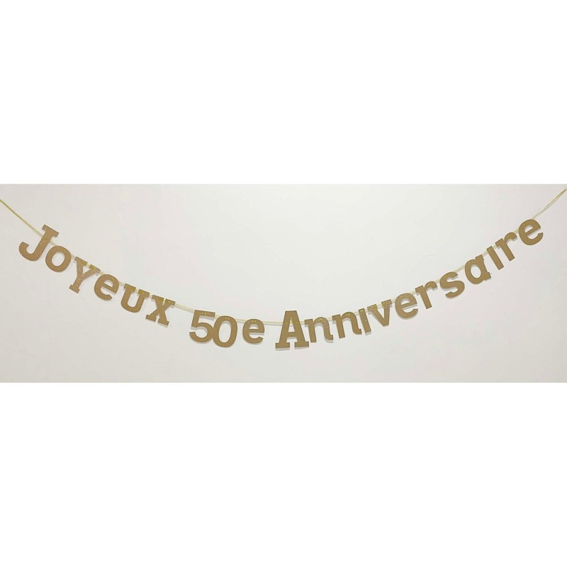 Gold "Joyeux 50e Anniversaire" Letter Banner, 94 Inches, 1 Count