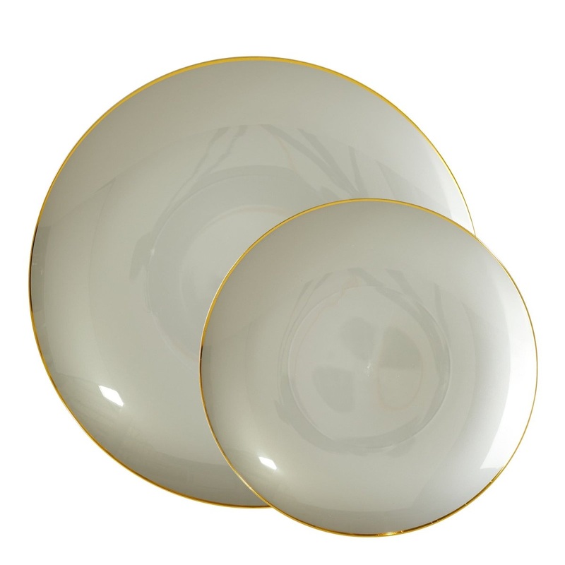 Grey Premium Quality Round Plates with Gold Rim Combo, 30 Count