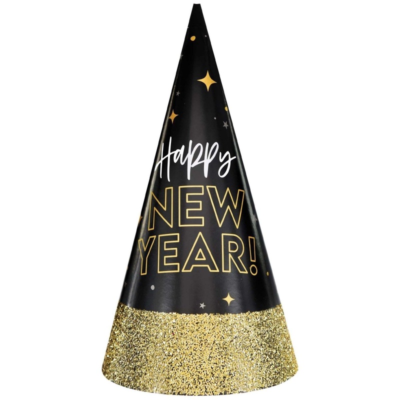 Happy New Year Glitter Black Party Hat, 1 Count