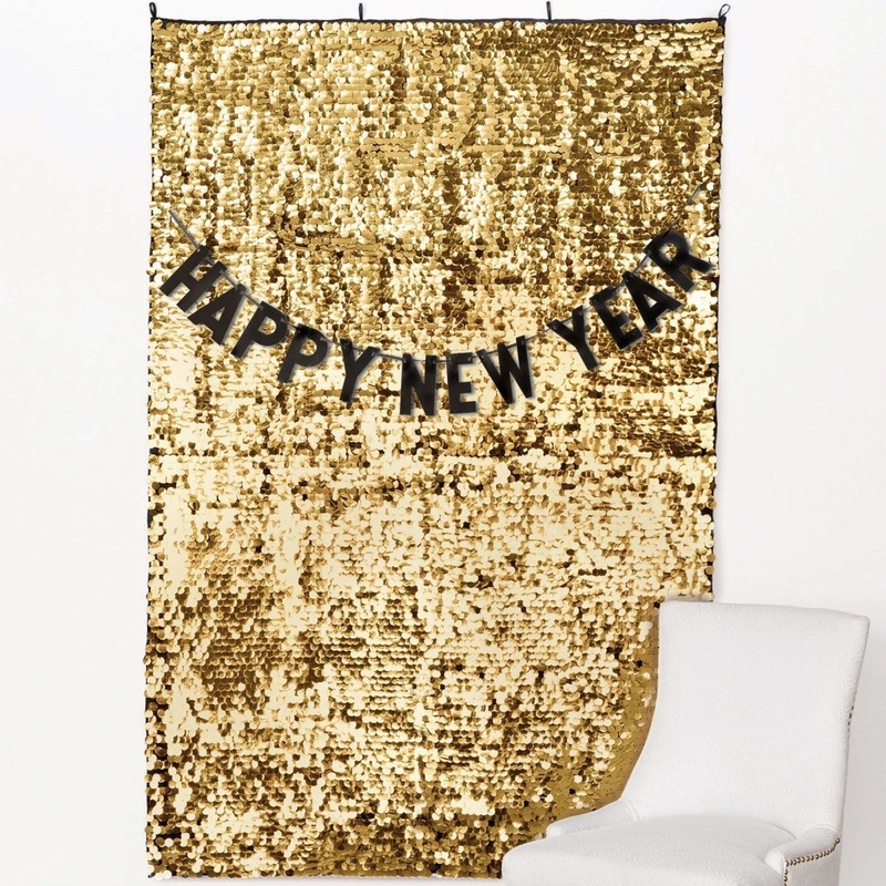 Happy New Year Gold Paillette Backdrop Set, 72 x 48 Inches, 1 Count