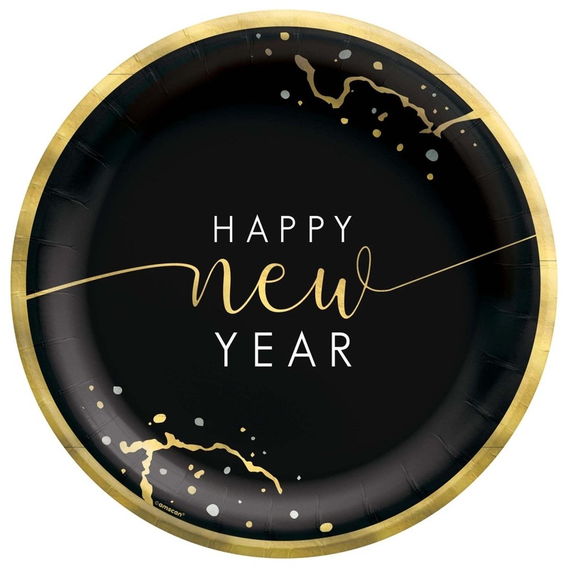 Hello New Year Small Round Dessert Paper Plates, 7 Inches, 20 Count