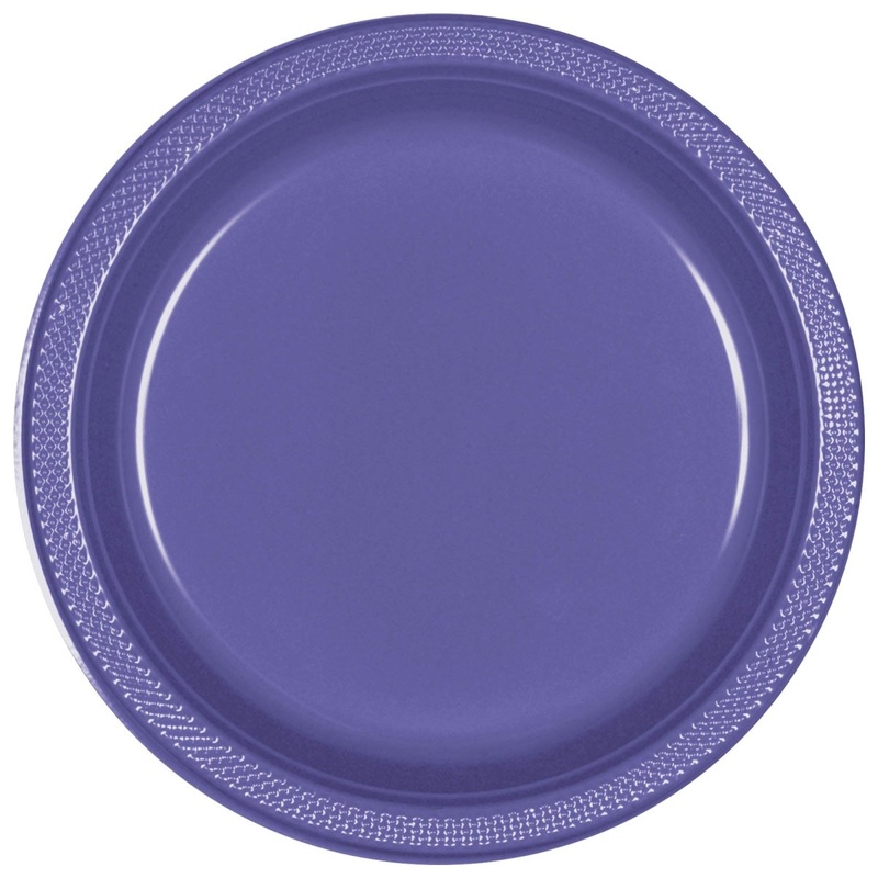 New Purple Large Round Lunch Plastic Plates, 10.25 Inches, 20 Count