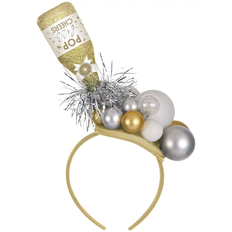 New Year Bottle Bubbles Gold Headband, 1 Count