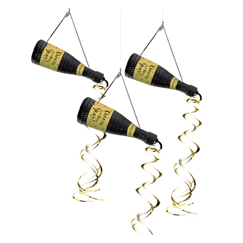 New Year Champagne Bottle Hanging Decorations, 3 Count