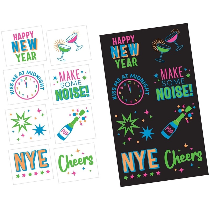 New Year Glow-in-the-Dark Tattoo Sheet, 1 Count