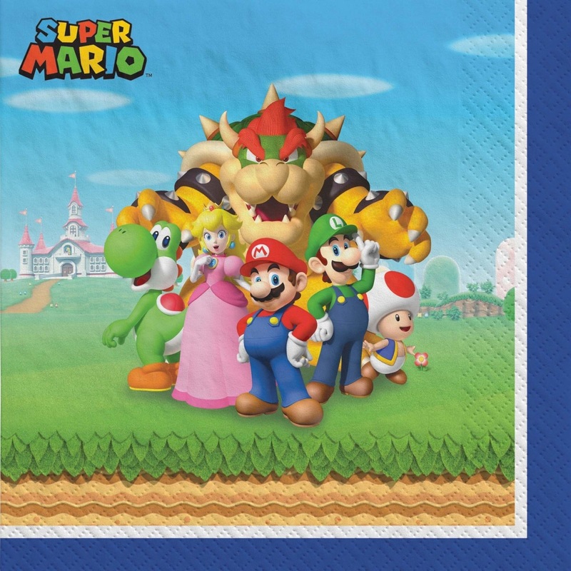 Super Mario Bros Birthday Large Lunch Napkins, 16 Count