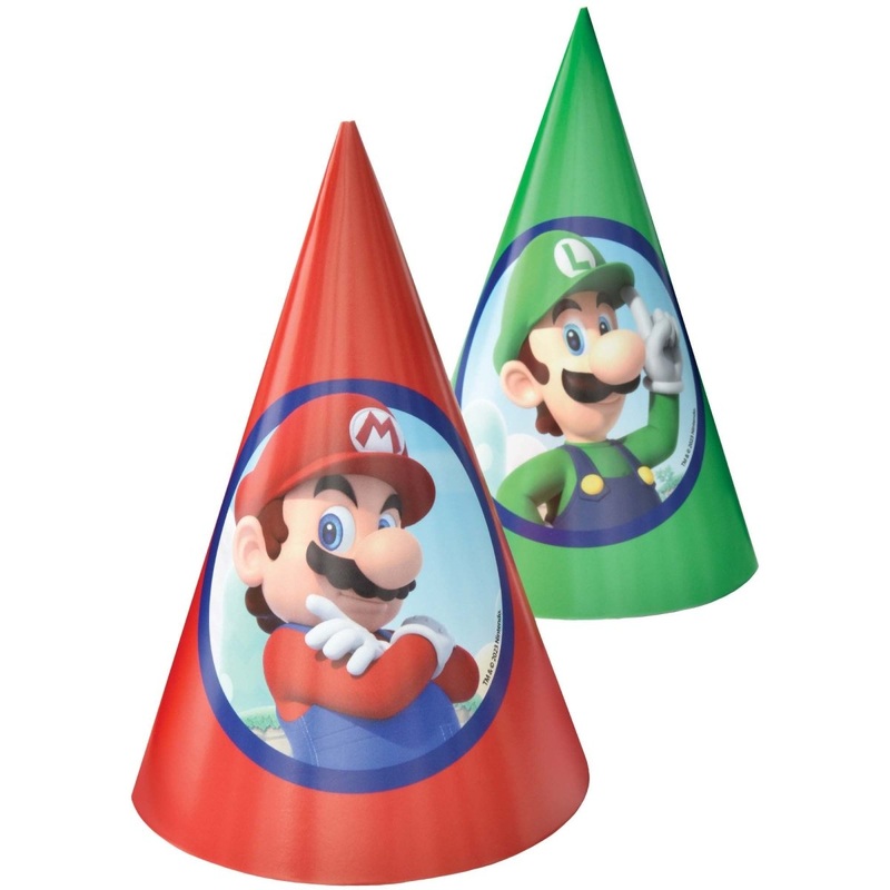 Super Mario Bros Birthday Party Hats, 8 Count