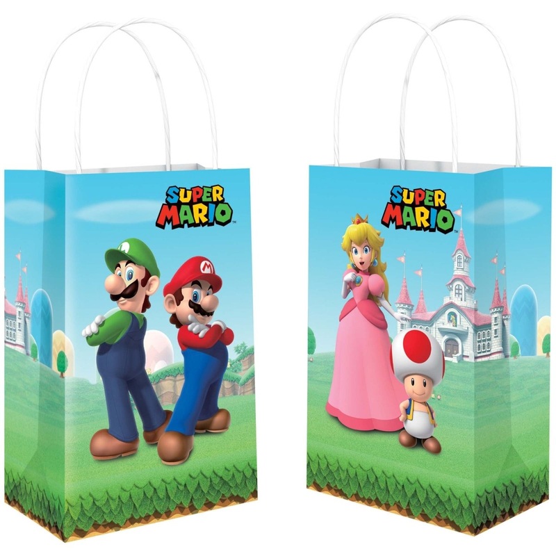 Super Mario Bros Birthday Surprise Kraft Bags, 8 Count