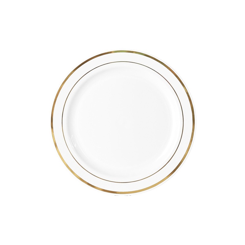 White Plates with Gold Hot Stamp, 7 Inches, 10 Count
