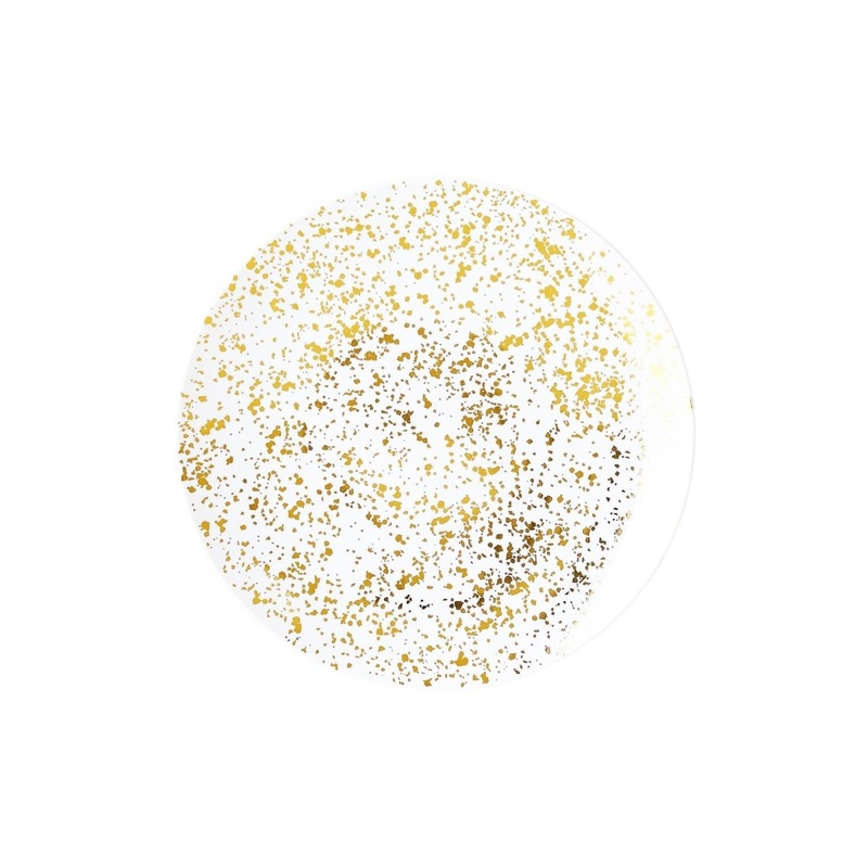 White Premium Quality Small Round Dessert Plates with Gold Dots, 7.5 Inches, 10 Count