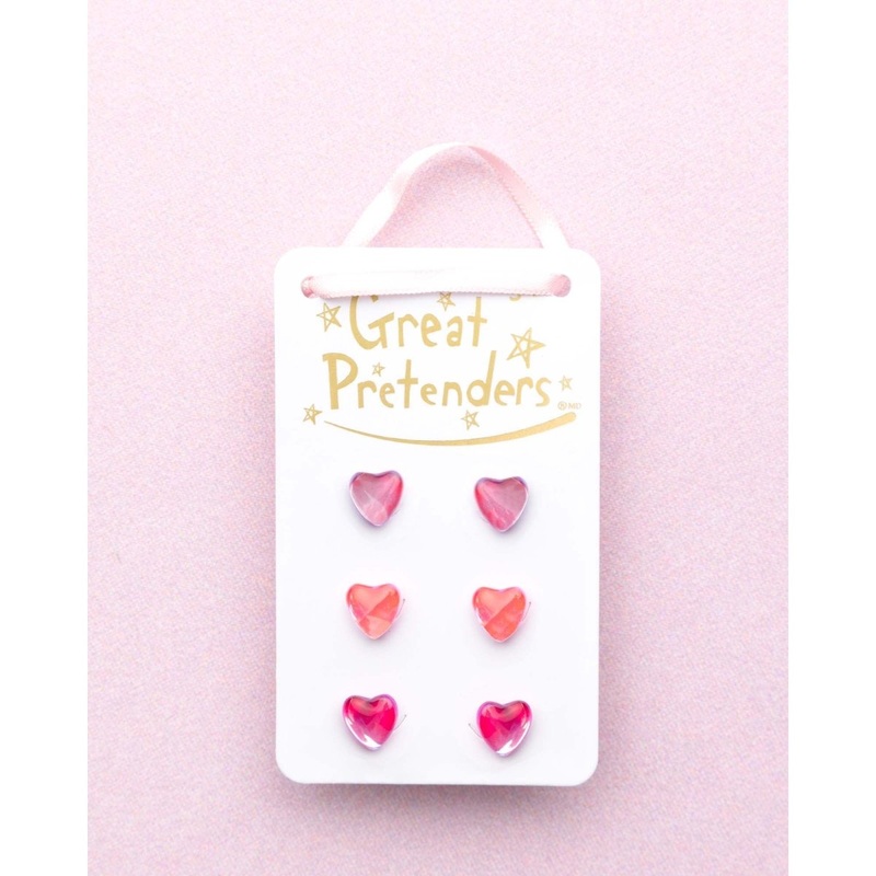 Boutique Holo Heart Studded Earrings for kids , 3 Count