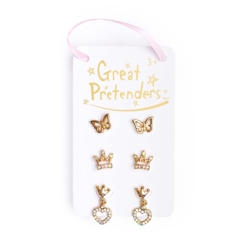 Boutique Royal Crown Studded Earrings for kids, 3 Count