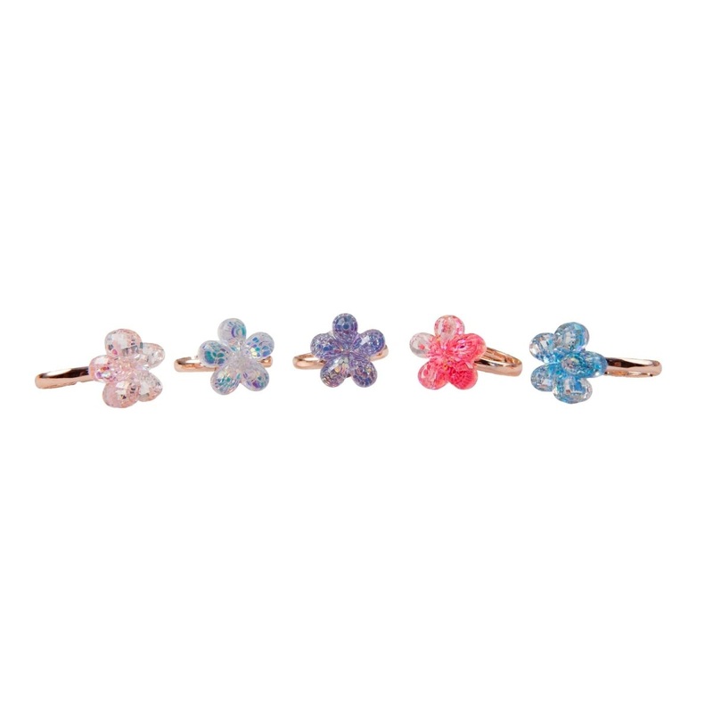 Boutique Shimmer Flower Ring Set for Kids, 5 Count