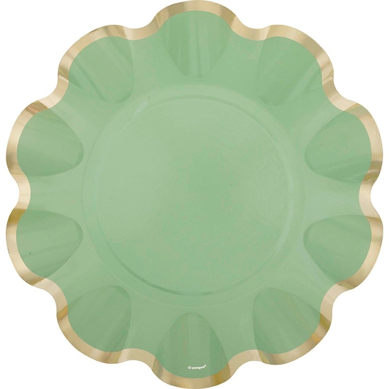 Dainty Easter Large Flower Shaped Lunch Paper Plates, Sage Green, 9 Inches, 8 Count