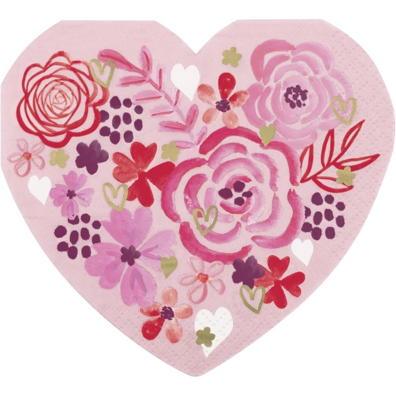Elegant Valentine Large Heart Shaped Lunch Napkins, 16 Count