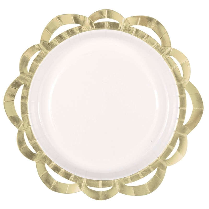 Elegant Valentine Large White Flower Shaped Lunch Paper Plates, 9 Inches, 8 Count