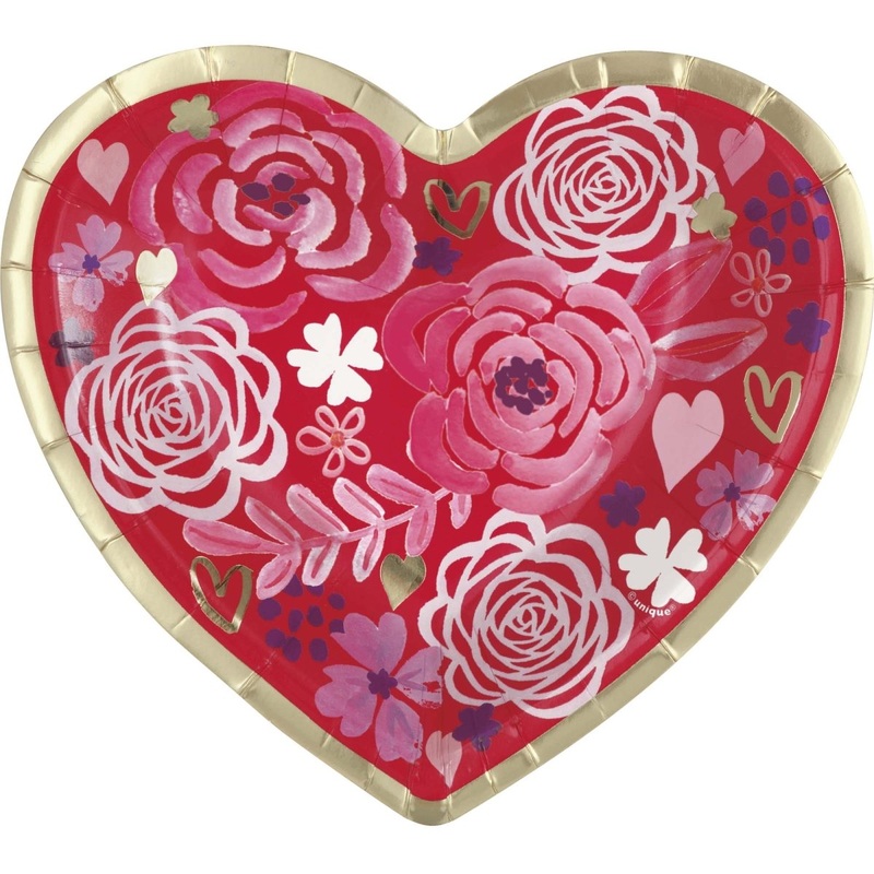 Elegant Valentine Small Heart Shaped Dessert Paper Plates, 7 Inches, 8 Count