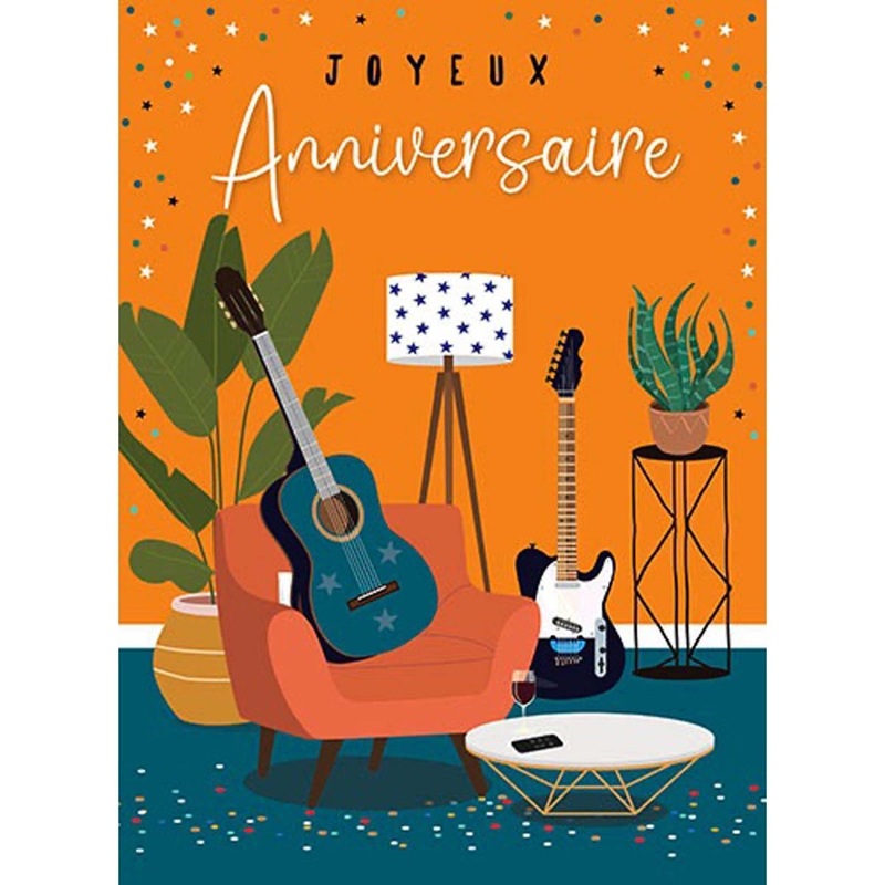 Giant Birthday Card, "Joyeux Anniversaire" Guitar, 1 Count