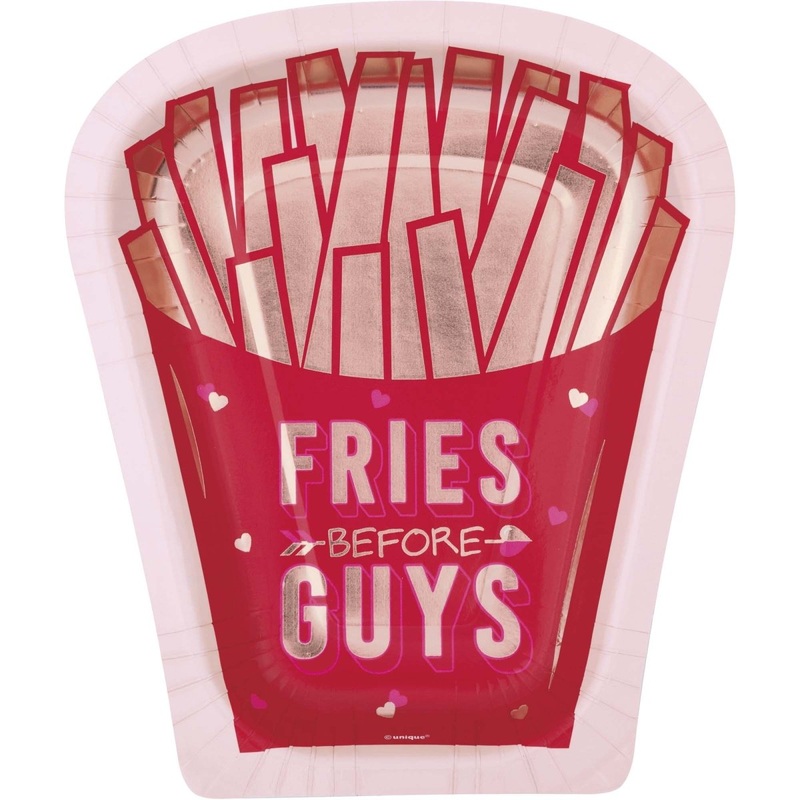 Lovely Galentine Large French Fries Shaped Lunch Paper Plates, 9 Inches, 8 Count