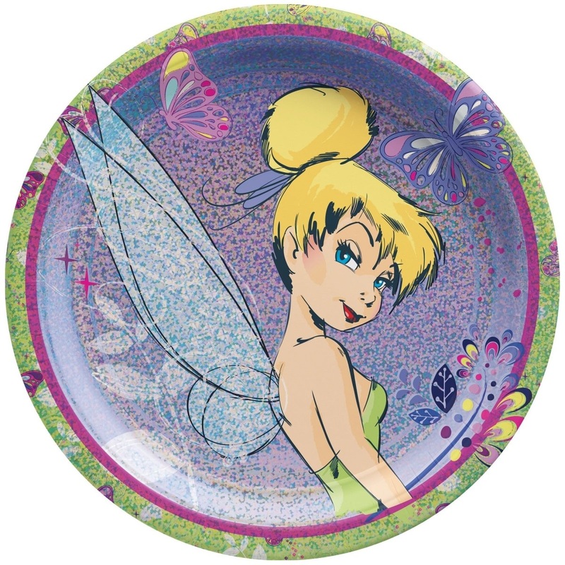 Tinker Bell Birthday Large Round Lunch Paper Plates, 9 Inches, 8 Count