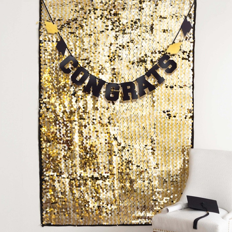Graduation Gold Paillette Backdrop Set, 1 Count