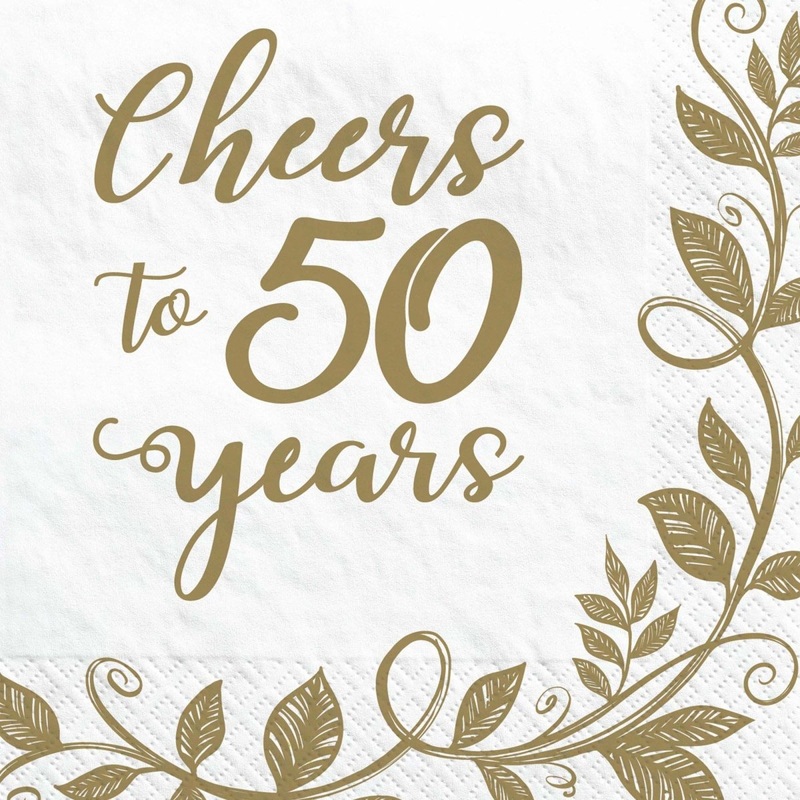 Happy 50th Anniversary Gold Beverage Napkins, 16 Count