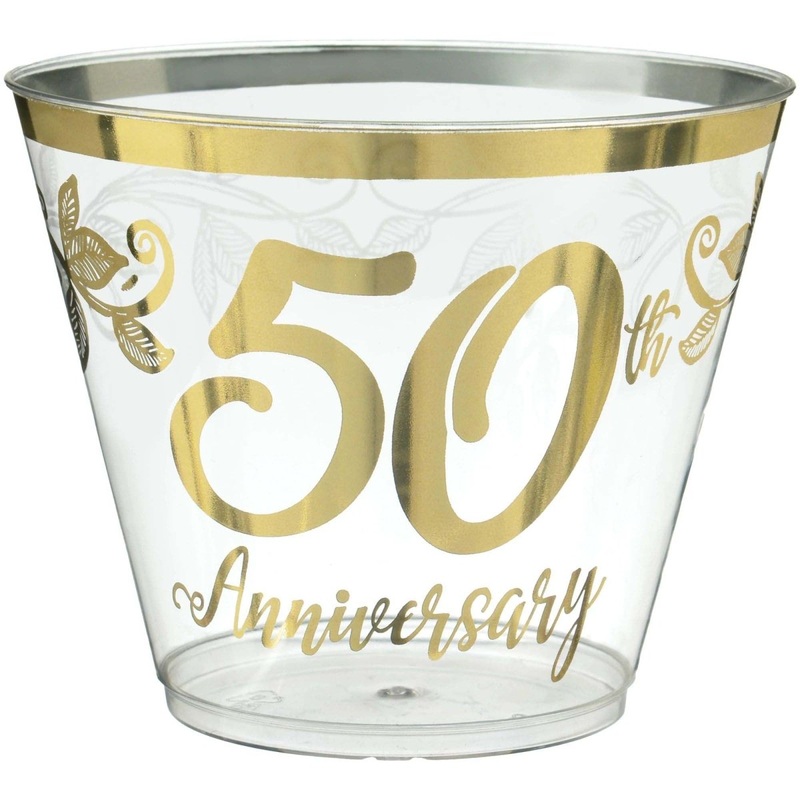 Happy 50th Anniversary Gold Plastic Tumblers Cups, 9 Oz, 30 Count