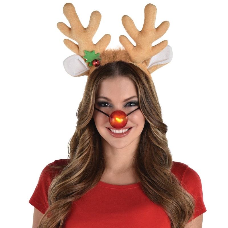Light up nose and  Antlers Headband, 1 count