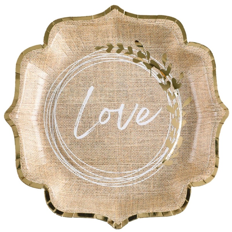 Natural Wedding Large Lunch Paper Plates, 9 Inches, 10 Count