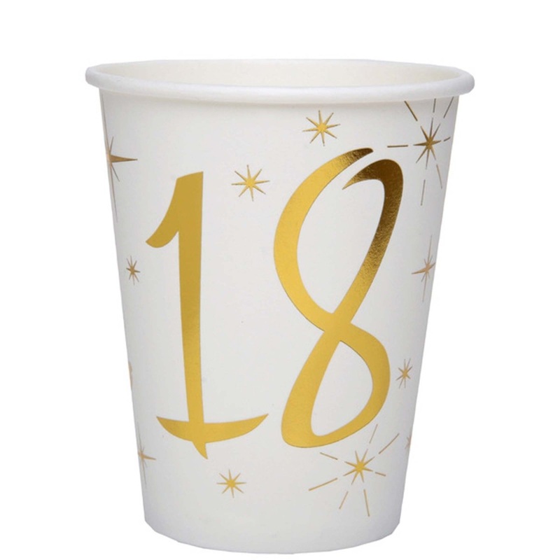 Starry Golden Age 18th Birthday Party Paper Cups, 9 Oz, 10 Count