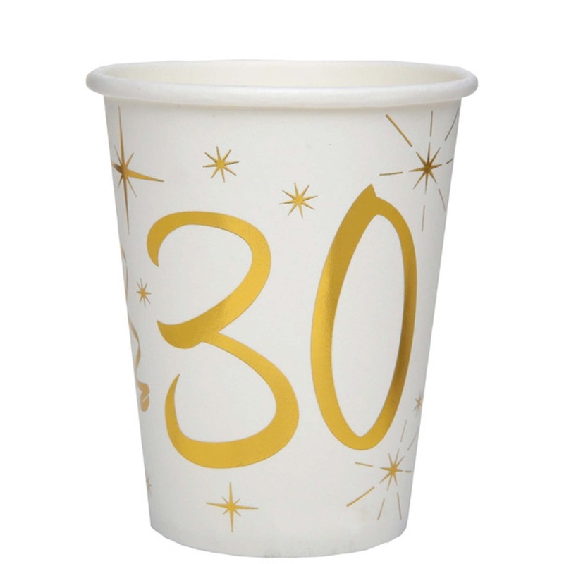 Starry Golden Age 30th Birthday Party Paper Cups, 9 Oz, 10 Count