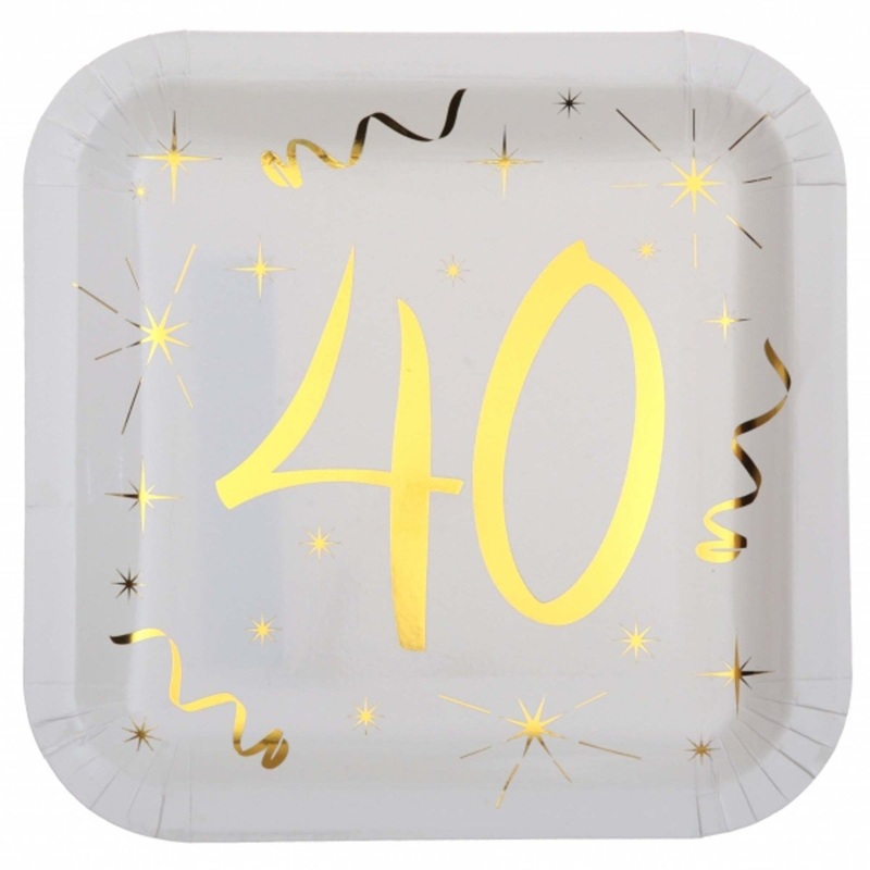 Starry Golden Age 40th Birthday Large Square Lunch Paper Plates, 9 Inches, 10 Count