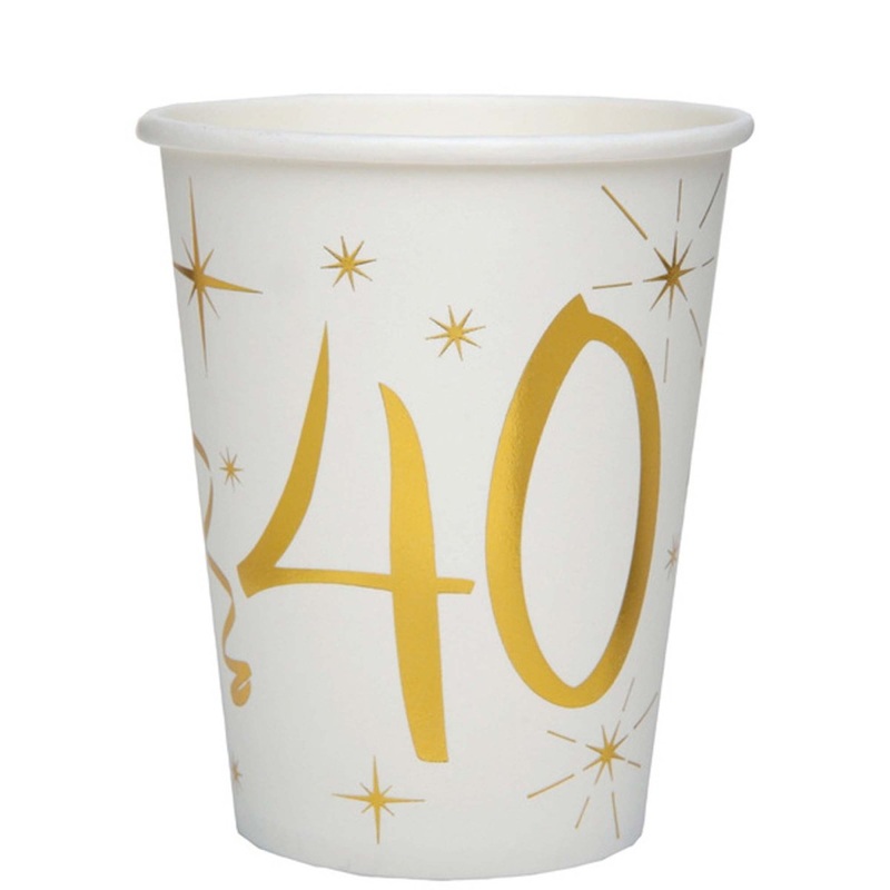 Starry Golden Age 40th Birthday Party Paper Cups, 9 Oz, 10 Count