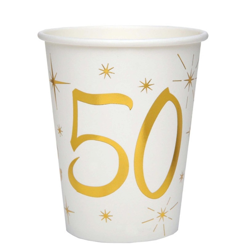 Starry Golden Age 50th Birthday Party Paper Cups, 9 Oz, 10 Count