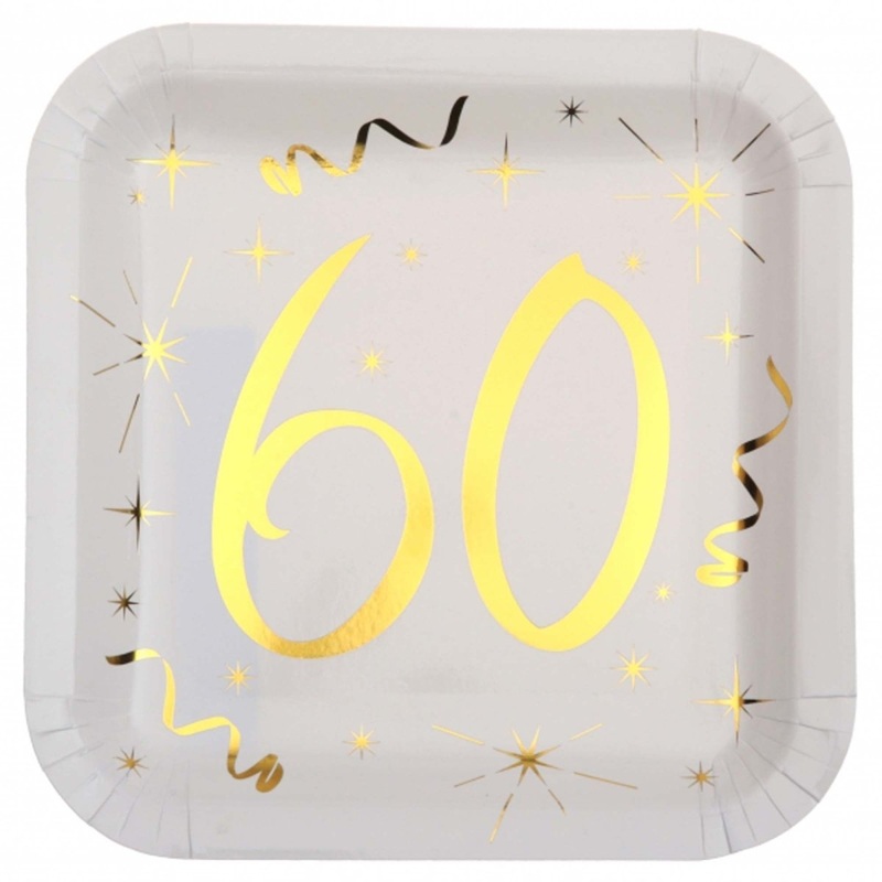Starry Golden Age 60th Birthday Large Square Lunch Paper Plates, 9 Inches, 10 Count
