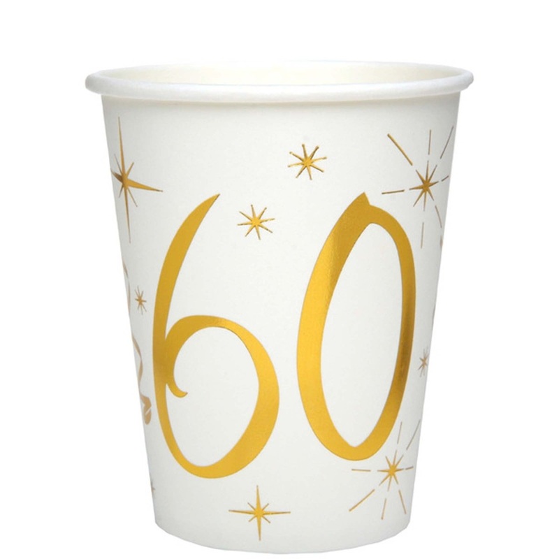 Starry Golden Age 60th Birthday Party Paper Cups, 9 Oz, 10 Count