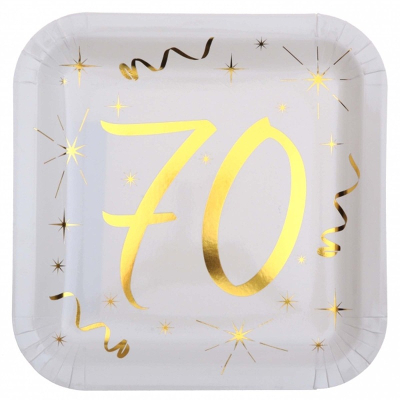 Starry Golden Age 70th Birthday Large Square Lunch Paper Plates, 9 Inches, 10 Count