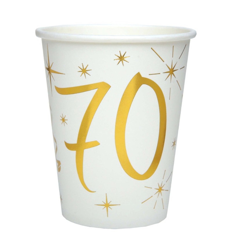 Starry Golden Age 70th Birthday Party Paper Cups, 9 Oz, 10 Count