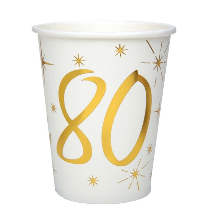 Starry Golden Age 80th Birthday Party Paper Cups, 9 Oz, 10 Count
