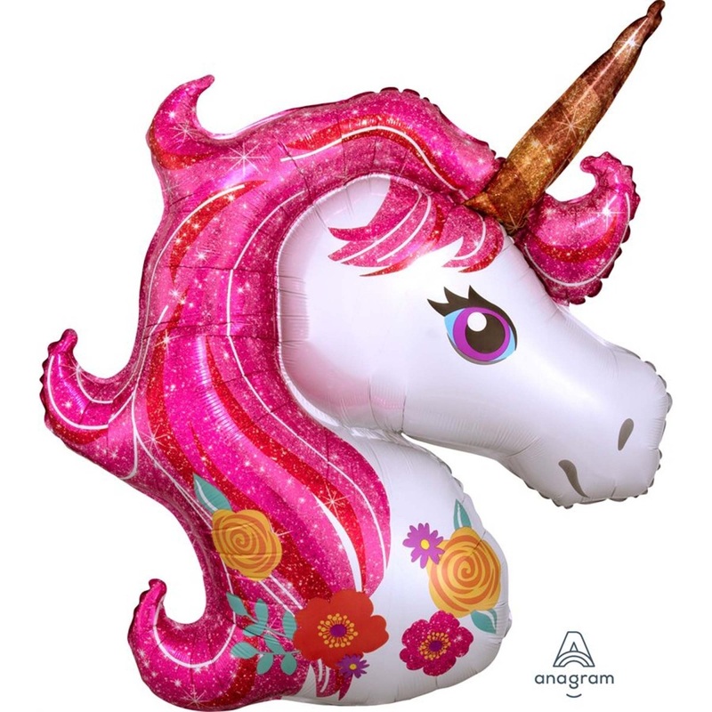 Unicorn with Flowers Supershape Balloon, 33 Inches, 1 Count