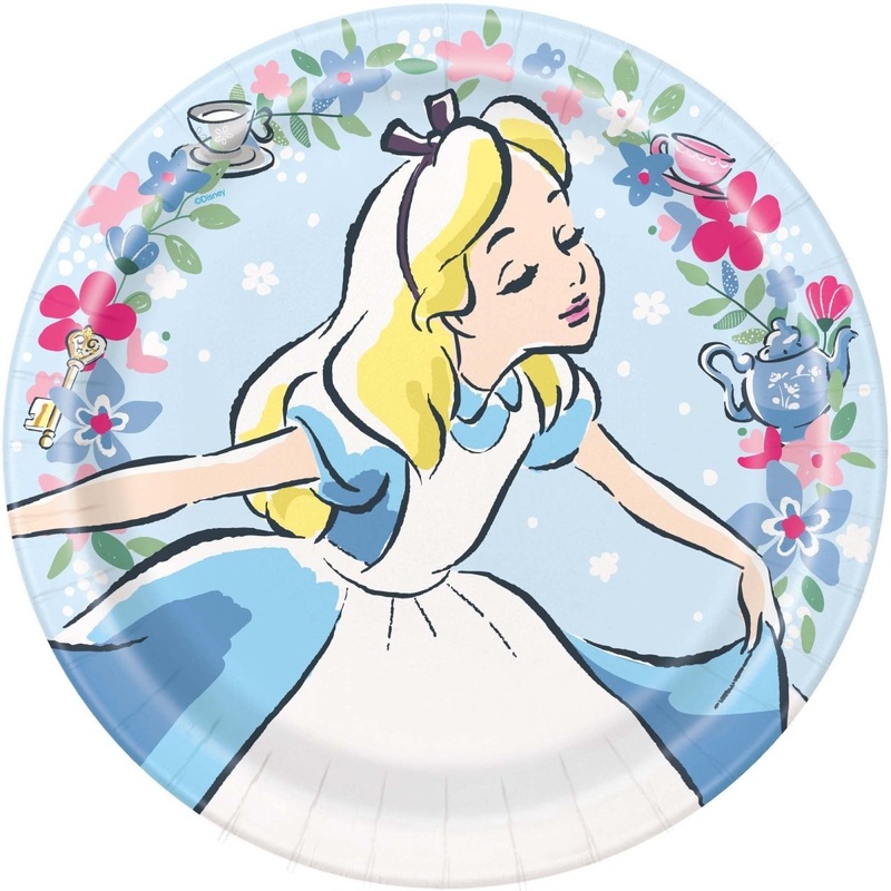 Alice in Wonderland Birthday Large Round Lunch Paper Plates, 9 Inches, 8 Count
