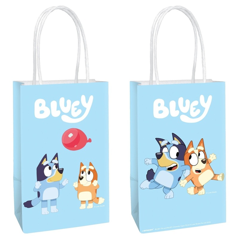 Bluey Printed Kraft Favour Paper Bags, 8 1/4 x 5 1/4 x 3 Inches, 8 Count