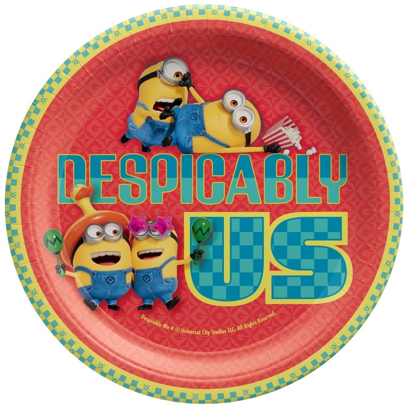 Despicable Me 4 Birthday Large Round Lunch Paper Plates, 9 Inches, 8 Count